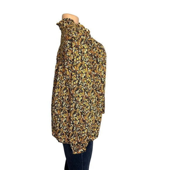 3/$30 🍂 Overlover Yellow & Brown Paisley Button Down Cotton Blouse - Picture 9 of 12